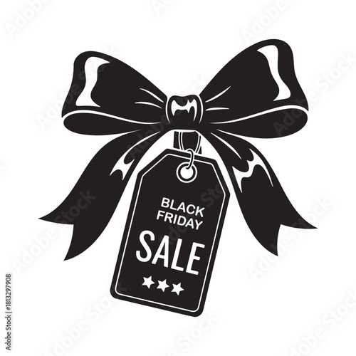 Black friday sale tag with ribbon bow