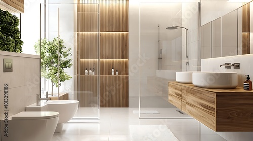 White towel hanging inside glass shower high resolution picture