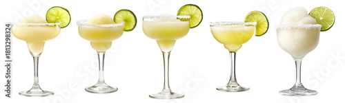 Refreshing Frozen Margaritas in Various Flavors and Styles, Isolated on Transparent, white background