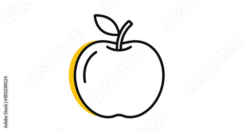 Stylized line drawing of a healthy apple fruit featuring a cheerful yellow shadow, symbolizing fresh produce.