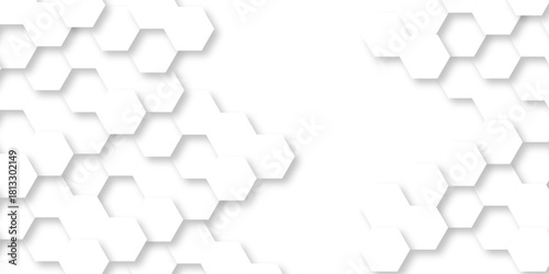 Futuristic abstract emboss white hexagon pattern vector design. Hexagon concept design abstract cube business technology background.	