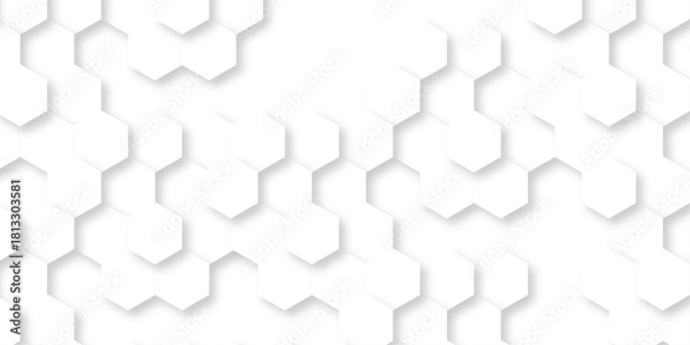 Obraz premium Futuristic abstract emboss white hexagon pattern vector design. Hexagon concept design abstract cube business technology background. 