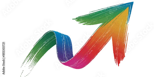 Vibrant Multicolor Growth Arrow Sweeping Upward in a Dynamic Artistic Curve Symbolizing Progress, Innovation, Success, Forward Momentum, Creative element.