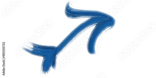 Dynamic Blue Paint Arrow Textured, Hand-Drawn Arrow in Vibrant Blue, Evoking Direction, Movement right on a white background.