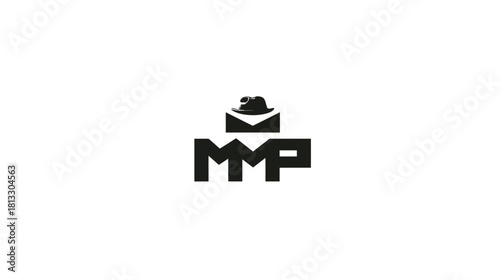 Modern abstract minimalist logo design with MMP initials, a fedora hat, and an envelope icon symbolizing communication, privacy, or mystery.