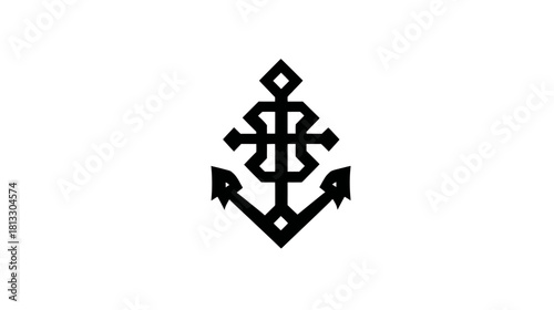 Stylized graphic black anchor symbol with ornate cross element on white background, representing hope, faith, and stability.