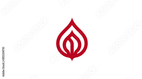 Modern abstract red teardrop or flame icon with inner lines on white. Minimalist graphic design element.