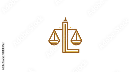 Elegant Golden Balance Scales Line Art Icon on White. Symbol of Justice, Law, Equality, and Ethics.