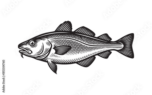 cod fish Engraving Vector Illustration