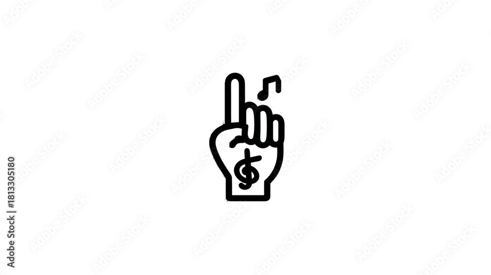 Obraz premium Music and Money Concept Icon with Hand Gesture, Musical Note and Dollar Sign. Financial Success in Entertainment Business Vector Art.