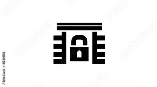 Minimalist Black Locked Gate Icon with Padlock Symbol for Digital Security, Restricted Access, and Privacy