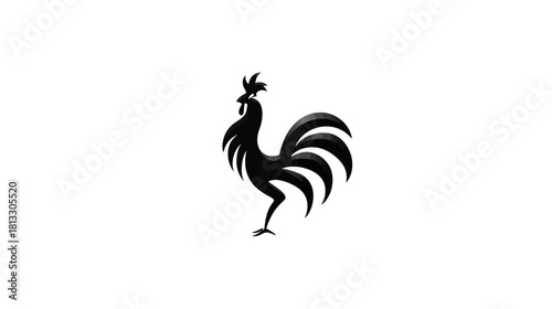 Stylized Black Rooster Silhouette on Clean White Background. Graphic Illustration of a Proud Farm Bird Icon for Design.