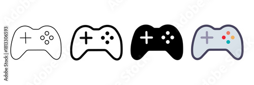 Set of minimalist gamepad icons with transparent background, depicting gaming console symbols for entertainment, video games, and digital UI, vector illustration