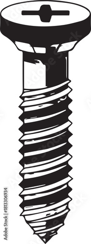 Detailed illustration of a Phillips head screw, a common fastener used in construction, woodworking, and various DIY projects, offering strong holding power