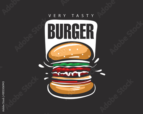 Hand drawn vector burger logo on black background