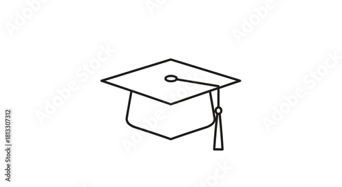 Minimalist single-line drawing of a graduation cap with a tassel symbolizing academic achievement education and commencement.