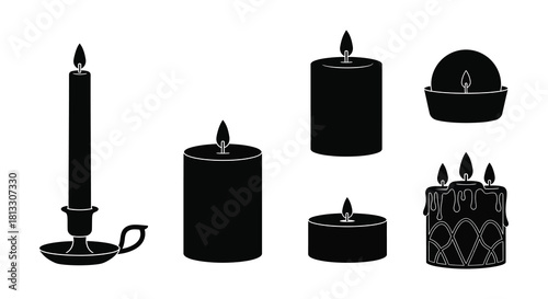 A collection of black silhouette candles in various shapes and sizes