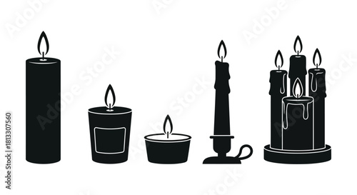 A collection of black silhouette candles in various shapes and sizes