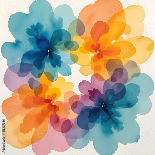 Watercolor Painting of Colorful Floral Wreath on White Background