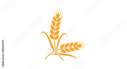 Simple golden yellow wheat icon with two crossed stalks symbolizing agriculture harvest bread and the farming industry logo.