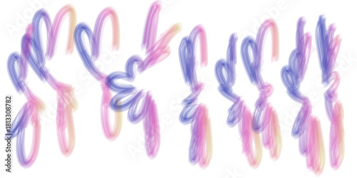 Multiple Softly Blended Paint Strokes in Pink, Blue, and Yellow, Forming Energetic, Organic Shapes and Fluid Motion.