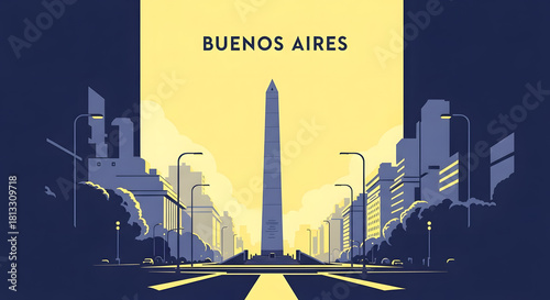 Wallpaper Mural Buenos Aires Cityscape Illustration, Obelisco Torontodigital.ca