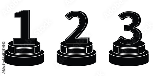 Modern Number Trophy Icon Set – 1st 2nd 3rd Place Vector Illustration