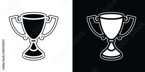 Detailed Trophy Line Art Vector – Classic Award Cup Illustration