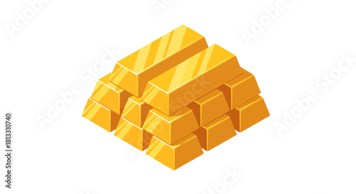Isometric illustration of a stack of gold bars.
