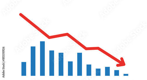 Declining bar graph with a downward trending red arrow.