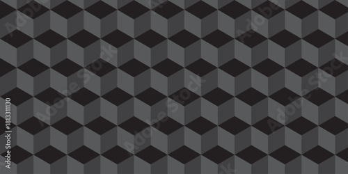 Black cube seamless creative cubes decoration triangle wall and wallpaper textile vector square tile, mosaic endless repeat hexagon block texture background.	
