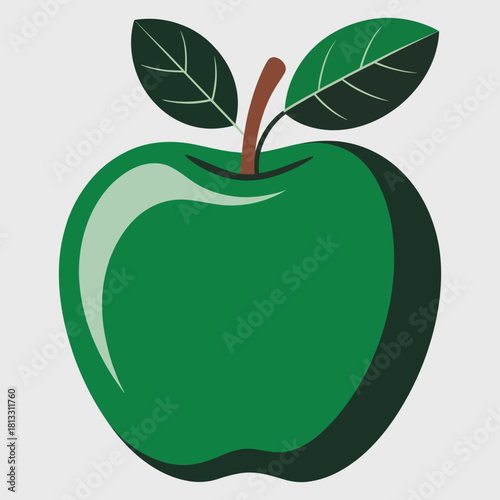 Isolated Green Apple Illustration with Leaves and Stem Detailed and Vibrant Healthy Food Concept for Fresh Products or Educational Materials