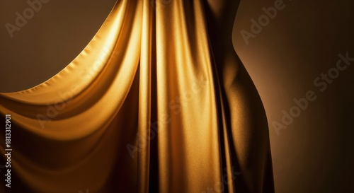 Ethereal Drape: The elegant silhouette of a draped figure is artfully captured, adorned with flowing fabric in radiant gold, creating a luxurious and sensual feel.
