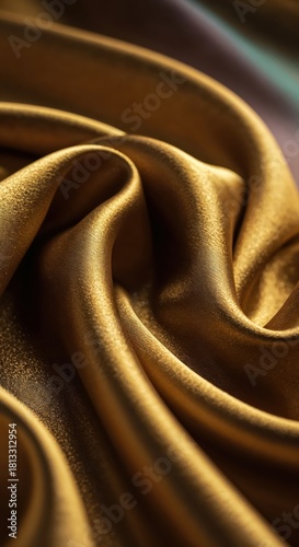 Golden Fabric: Luxurious, textured fabric drapes and flows, showcasing rich color and intricate details. The light interacts with the folds, creating stunning highlights and shadows.