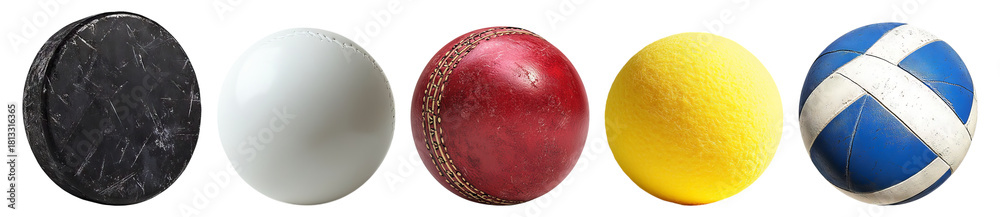 Obraz premium Variety of Sports Balls in Different Colors and Textures, Isolated on Transparent Background