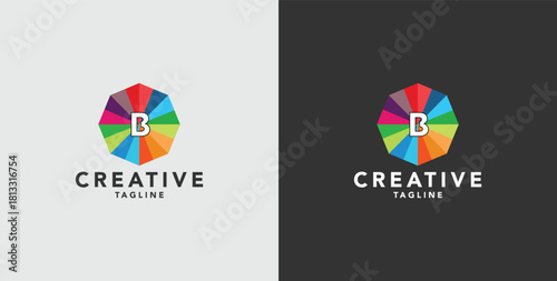 Digital colorful abstract icons, elements and symbols with initial B logo, template