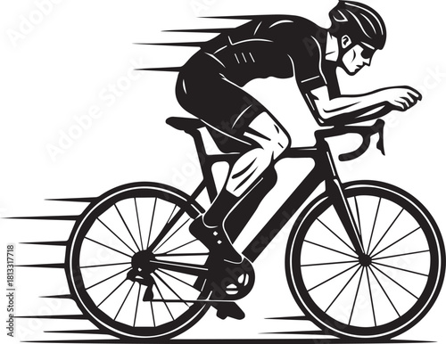 Cyclist on Racing Bike Fast Road Cycling Silhouette Vector
Dynamic black and white vector illustration of a professional road cyclist sprinting on a racing bike. Ideal for cycling logos, sports poste
