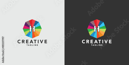 Digital colorful abstract icons, elements and symbols with initial H logo, template