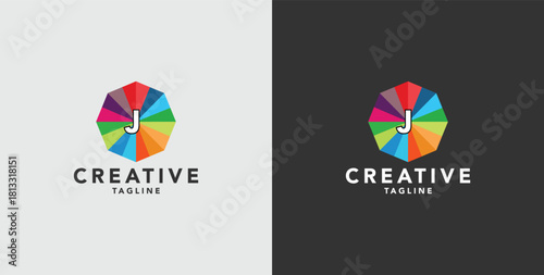 Digital colorful abstract icons, elements and symbols with initial J logo, template
