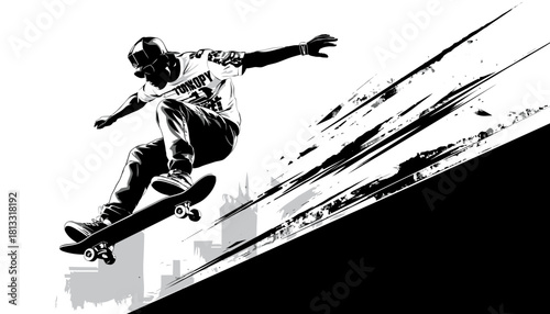 Skateboarder Action Graphic: Dynamic Urban Skateboarding