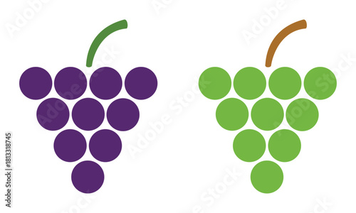 Grape bunches set of purple and green, symbolizing wine, fruit, harvest, healthy food, and natural juice concepts