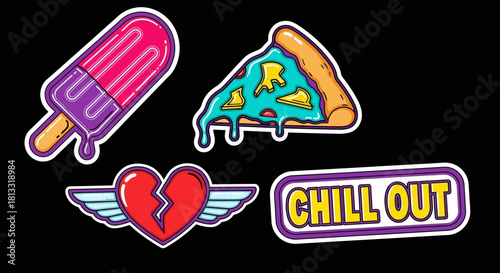 Funky Food and Feelings: Sticker Art on Black