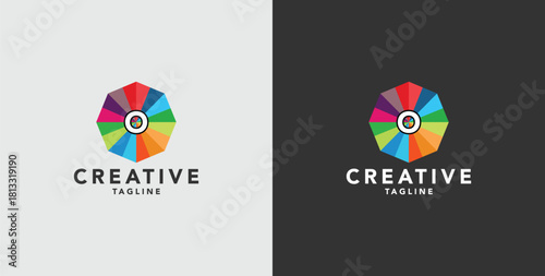 Digital colorful abstract icons, elements and symbols with initial O logo, template