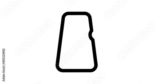 Simple black outline of an abstract, tapered shape with rounded corners and a small notch on the right side, resembling a stylized bottle or keyhole.