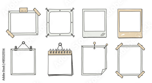 Hand drawn photo frames collection scrapbook elements polaroid style vector illustration design template