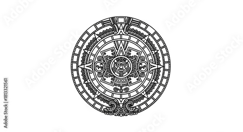 A stylized black and white line drawing of an ornate Egyptian scarab beetle.