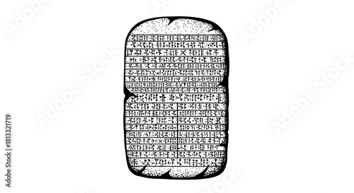 A stylized black and white line drawing of an ornate Egyptian scarab beetle.