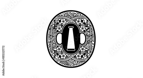 A stylized black and white line drawing of an ornate Egyptian scarab beetle.