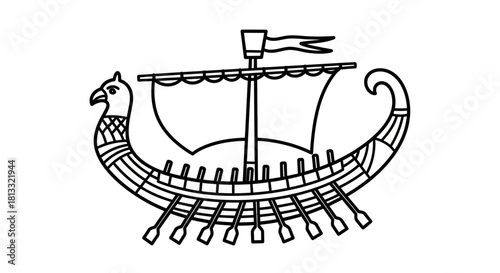 A stylized black and white line drawing of an ornate Egyptian scarab beetle.