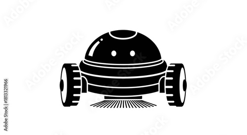 A stylized black and white line drawing of an ornate Egyptian scarab beetle.